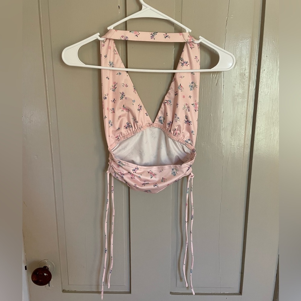 Princess Polly Pink Floral Cropped Halter Top Cute Coquette Girly Fun Going Out - Picture 11 of 11